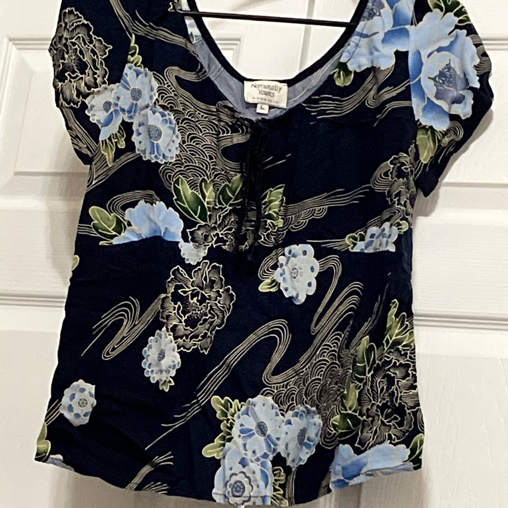 Navy Floral Scoop-Neck Blouse
